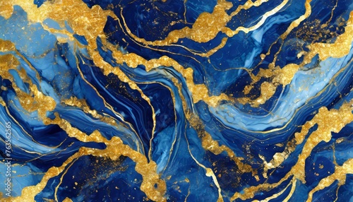 blue marble and gold abstract background texture indigo ocean blue marbling with natural luxury style swirls of marble and gold powder