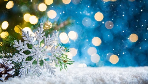 defocused christmas background with snowflakes and bokeh lights © Mac