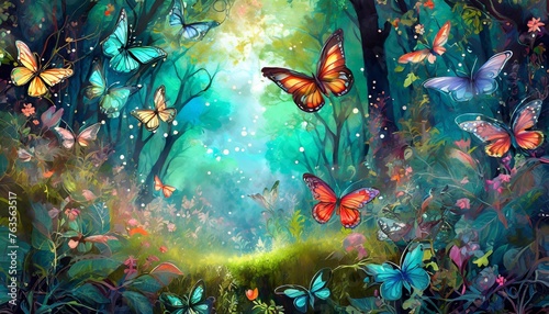 fantasy background butterflies in a forest