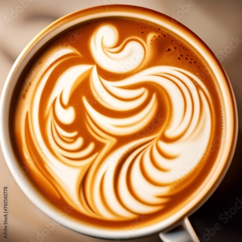 Close-up of a Coffee Mug with Latte Art 