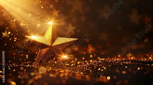 A golden star showcased with a light effect on a dark background, creating an atmosphere of achievement and recognition