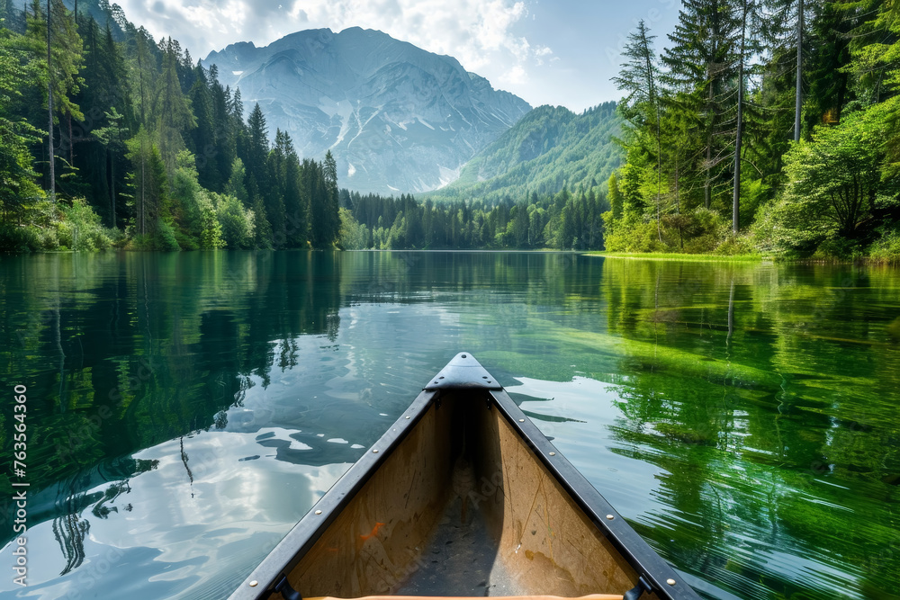 Canoe on a Serene Mountain Lake