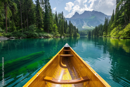 Canoe on a Serene Mountain Lake