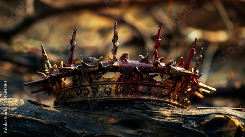 A juxtaposition of two powerful symbols: a king's crown representing authority and the crown of thorns symbolizing sacrifice and suffering, highlighting the contrast between power and pain