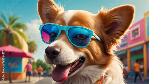 cute dog wearing sunglasses outdoors creative © tanya78