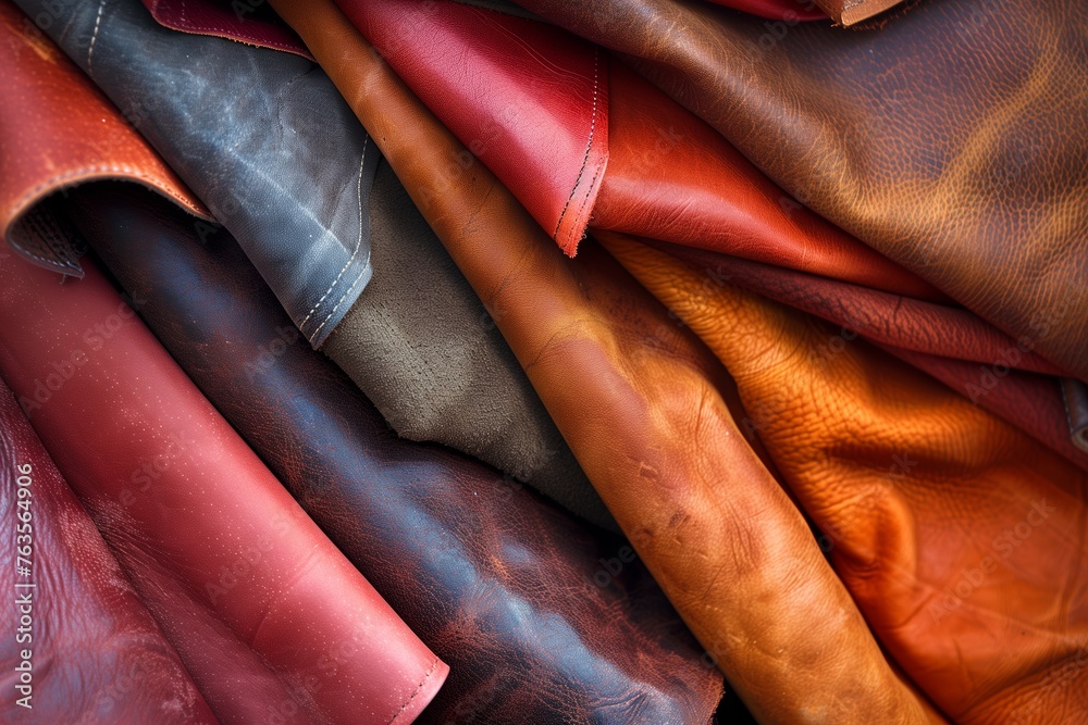 Obraz premium samples of various kinds of leather in a shop