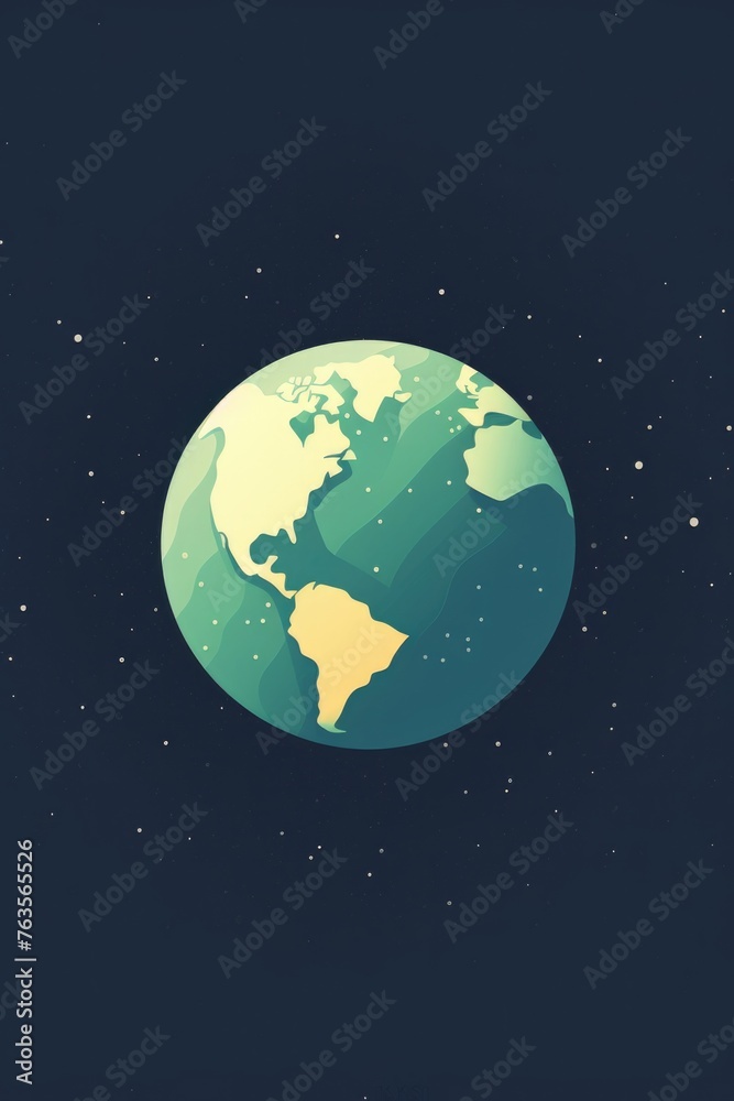 A green and blue planet with a white star in the background