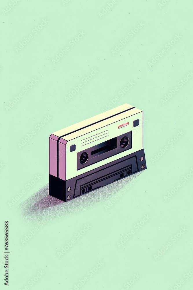 Obraz premium A white and black cassette tape is shown on a green background
