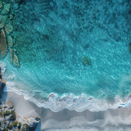Aerial View of Clear Turquoise Blue Sea with White Sand