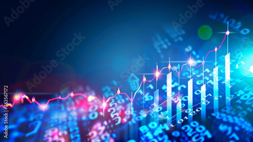Business candle stick graph chart of stock market investment trading on blue background. Bullish point, up trend of graph. Economy vector design photo
