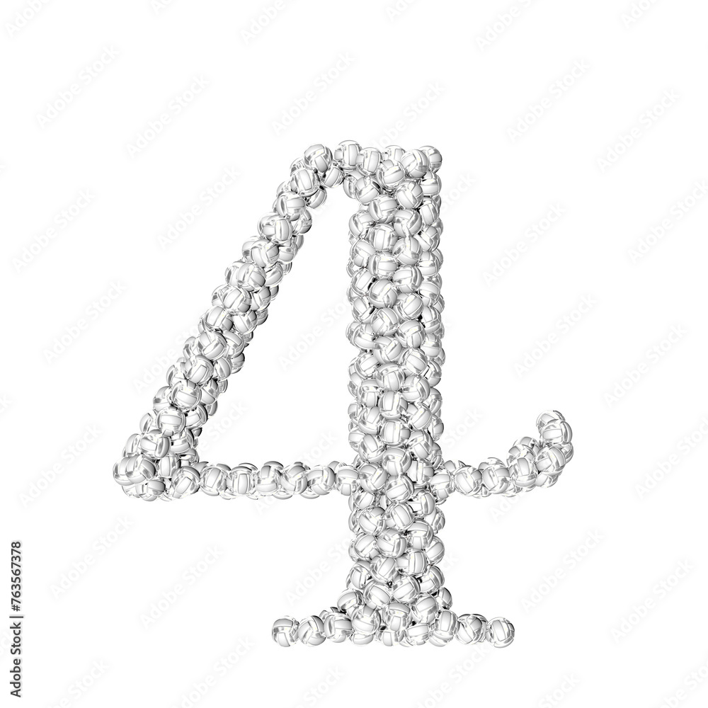 Symbol made of silver volleyballs. number 4 Symbol made of silver volleyballs. number 4