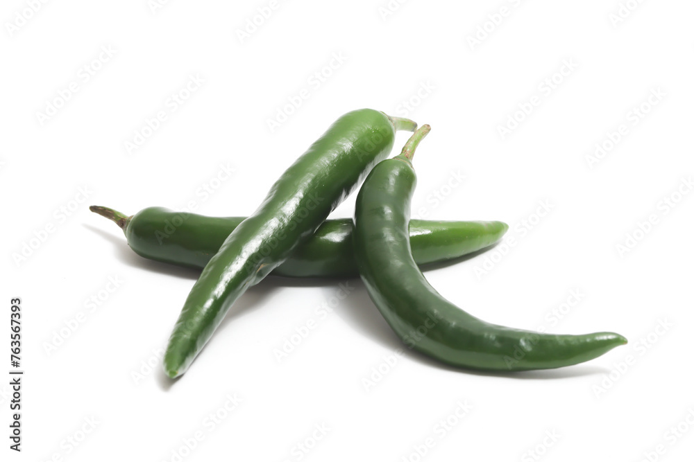 Three green hot chili pepper isolated on white background clipping path Three green hot chili pepper isolated on white background clipping path