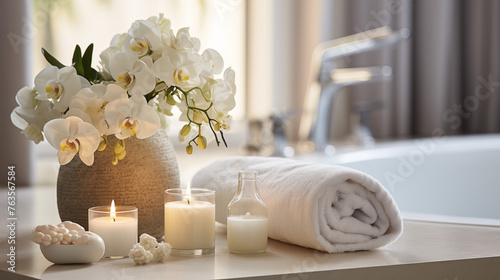 Serene Bathroom with Orchids and Candles