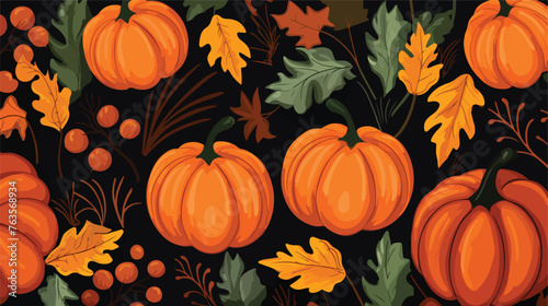 Background with pumpkins and leaves. Decorative ima