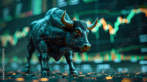 A Bull bullish divergence in Stock market and Crypto - image as generated by AI