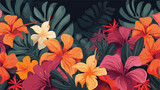 Background with tropical flowers. Decorative exotic