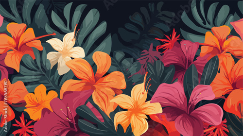 Background with tropical flowers. Decorative exotic