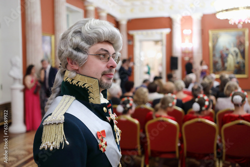 Man in wig at Great Ball (dance party) in Palace