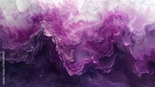  an abstract painting of purple and white colors on a black background with white and purple swirls on the bottom of the image.