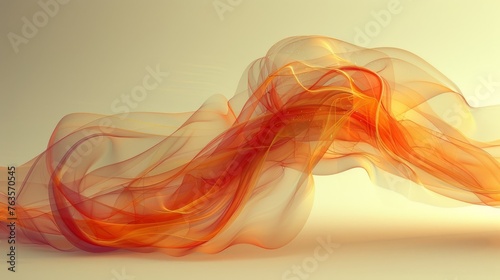  a red and orange wave of smoke on a white background with a light reflection on the bottom of the image.