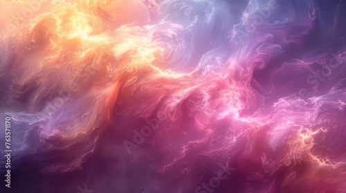  a computer generated image of a pink, yellow and blue swirl in the center of a purple, orange, and pink background.