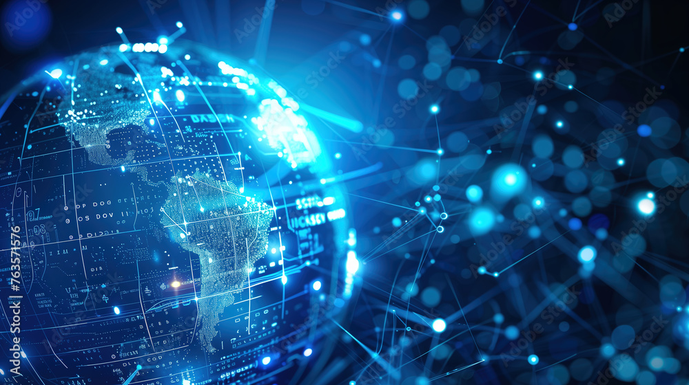 Digital Blue Globe with Advanced Tech Elements Background Digital Blue Globe with Advanced Tech Elements Background