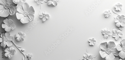 White background with small floral 3d in the corners photo