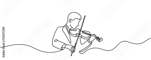 Fiddler one line. Vector illustration. a man plays the violin.