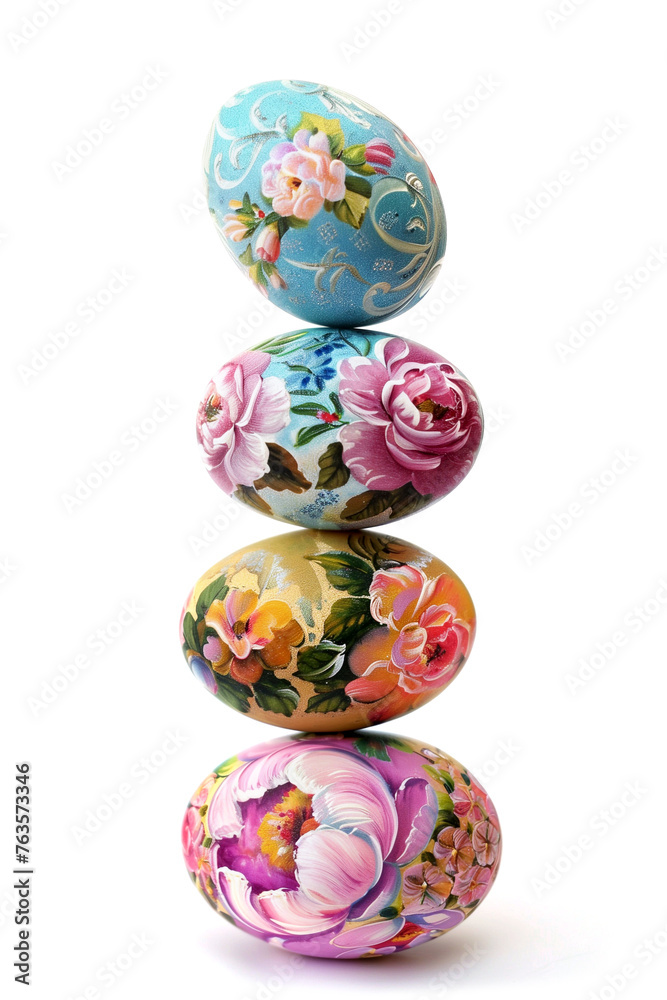 Easter eggs with flowers on white background Easter eggs with flowers on white background