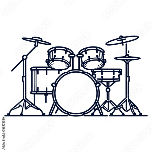 Drum installation in one line. Continuous line drawing of a drum set.