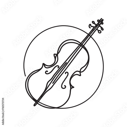 Cello one line. musical instrument cello in one solid line, graphic illustration