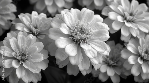  a close up of a bunch of flowers with a black and white photo of the flowers in the middle of the picture.