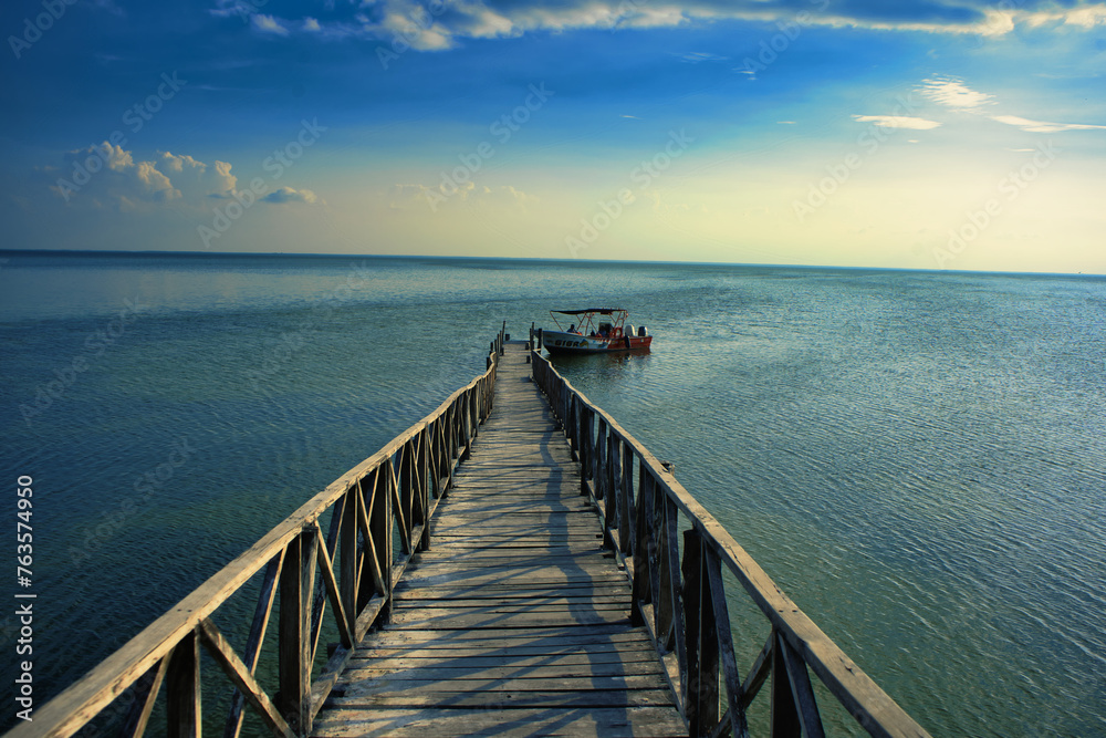 Wooden pier on the sea in Mexico