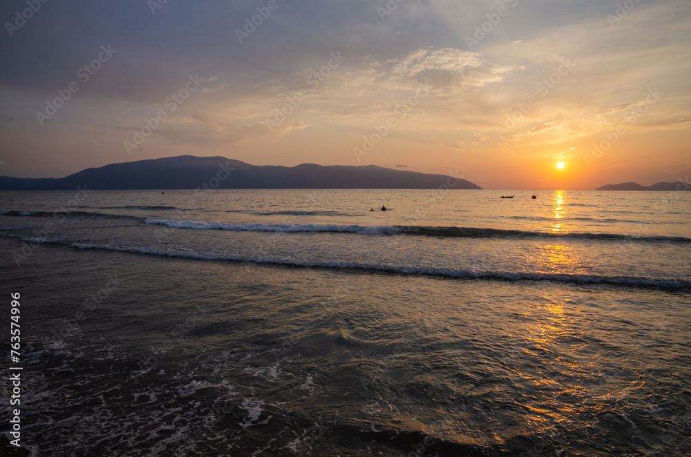 Beautiful summer sea landscape at sunset in Vlora, Albania