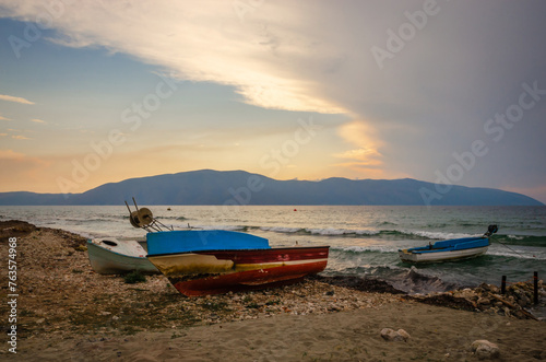 Beautiful summer sea landscape at sunset in Vlora, Albania