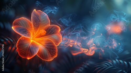  a close up of a flower with a lot of smoke coming out of the center of the flower on the left side of the picture.