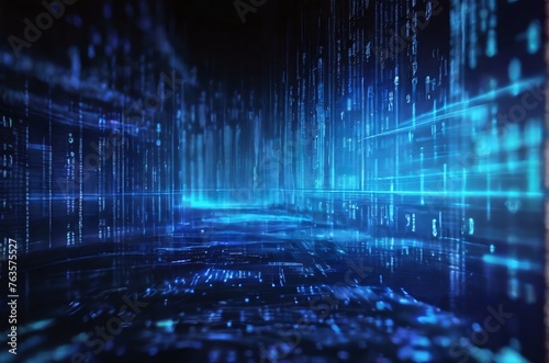 Futiristic Blue digital binary data on computer screen Abstract Cyberspace Technology Background 
