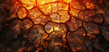High-resolution image capturing the intricate details of a dry, cracked earth surface under a scorching, orange sunset, devoid of life but full of texture