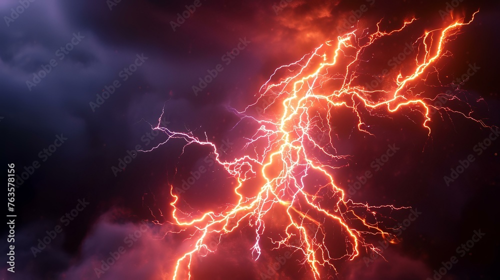 Lightning in the dark, thunderstorm. 3D illustration.