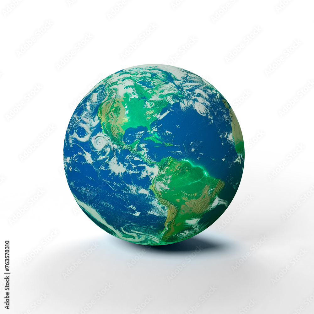 Fototapeta premium A blue and green world globe on isolated white background.