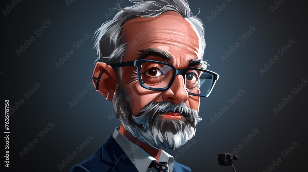A cartoon of a man with glasses and beard is holding something, AI A cartoon of a man with glasses and beard is holding something, AI