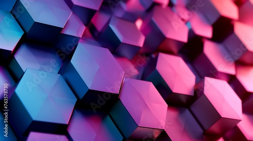 3d rendering of abstract background with hexagons in pink and blue colors