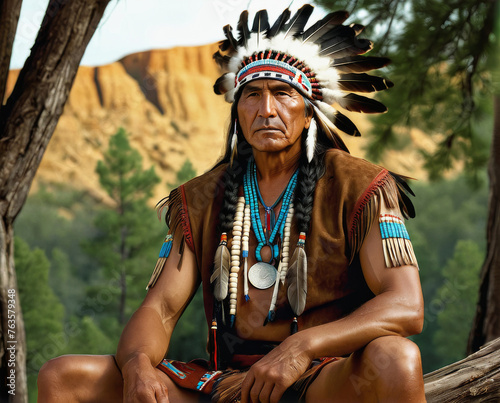 Illustration of a Native American, Indian, tribal leade