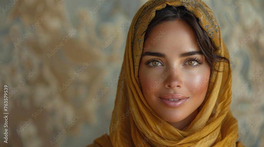 Radiant woman in traditional yellow scarf Radiant woman in traditional yellow scarf