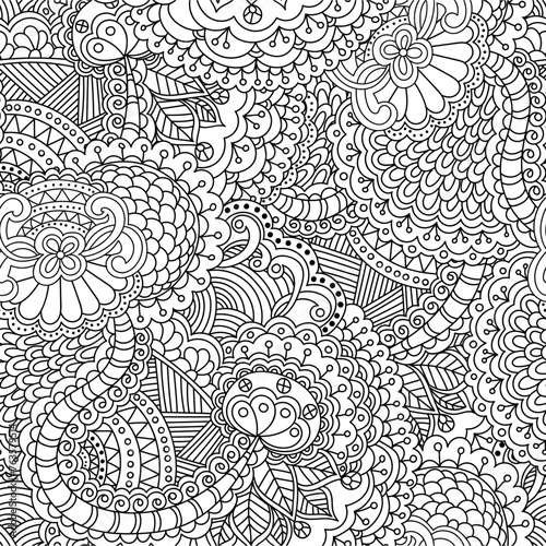 Hand draw seamless pattern with arabic, oriental, indian motiv. Traditional ornament, paisley