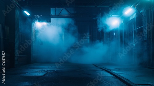 Mysterious alleyway with fog at night