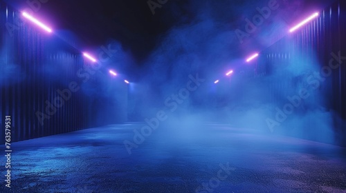 Neon futuristic corridor with mist © Denys