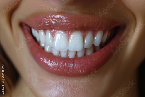 Dental Perfection: Woman's smile highlights flawless teeth, promoting dental care concept