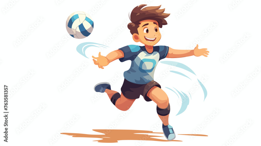 Cartoon boy volleyball player in sportswear jumps 
