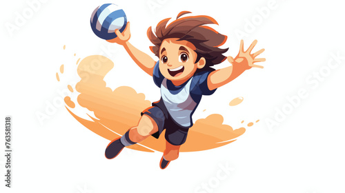 Cartoon boy volleyball player in sportswear jumps 